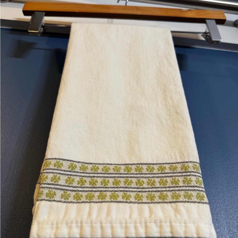 Devilla Linen Tea Towel Made in Portugal w/ Green Clover Design Excellent VTG